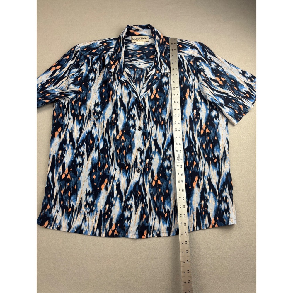 Vintage Donnkenny Classics Blouse Womens Blue Abstract Ikat Watercolor Shirt XL - Picture 4 of 7